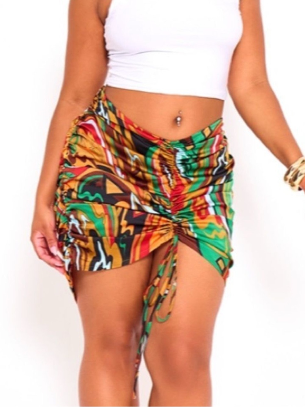PrettyLittleThing Plus Abstract Print Ruched Front Mini Skirt US 20 NWT